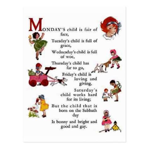 Monday's Child Postcard | Zazzle