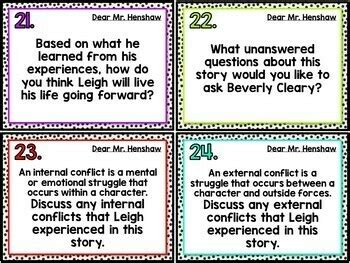 Dear Mr. Henshaw Discussion Cards PLUS Extension Activities by Teach ...