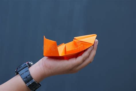 Origami Paper Boat in Orange Color Stock Image - Image of sculpting ...