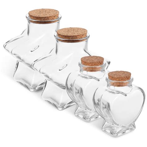 HEMOTON 4 Pcs Small Glass Jars with Cork Lids Heart and Star Shaped ...