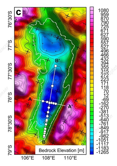 Lake Vostok contour map - Stock Image - C005/3365 - Science Photo Library