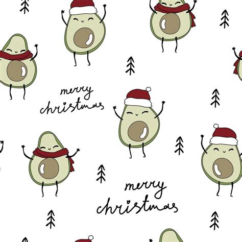 Cute baby avocado Merry Christmas trees text white pattern minimalist ...