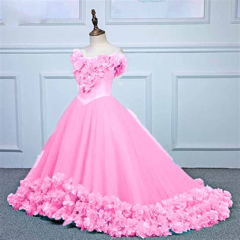 Sweet Pink Rose flower girl dress Ball Gown girls formal dress Pageant ...