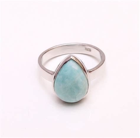 Natural Larimar Ring Larimar Silver Ring Sterling Silver - Etsy