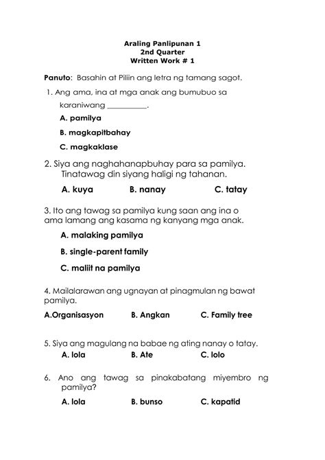 Q2 WWs Araling Panlipunan in 2023 | Worksheets, Interactive, Distance ...