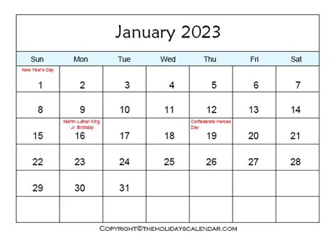 January Calendar with Holidays Archives - The Holidays Calendar