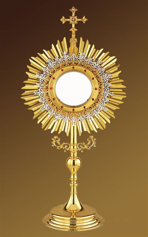 Sunburst Monstrance for host 6 in, 24 kt gold plated brass, big 35.5 in