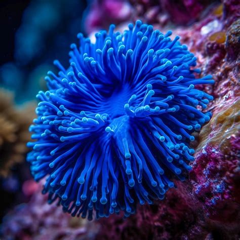 Premium Photo | A blue sea anemone with a purple and blue body.