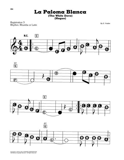 La Paloma Blanca (The White Dove) by Sebastian Yradier Sheet Music for ...