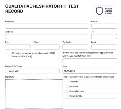 Qualitative Respirator Fit Test Form for Mobile, Tablet, Fillable PDF ...