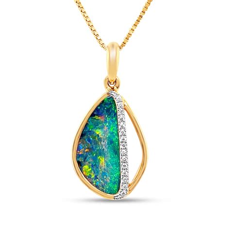 Natural Australian Opal Pendant in 18K Gold with Diamonds