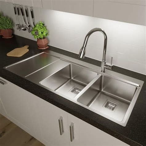 Sauber 2 Bowl Square Inset Stainless Steel Kitchen Sink Left Hand ...