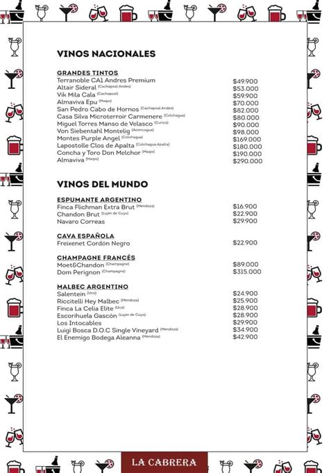 La Cabrera Menu with Prices | Santiago Chile - Best Restaurants and Bars