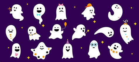 Halloween cute kawaii flying ghosts characters set 29694028 Vector Art ...