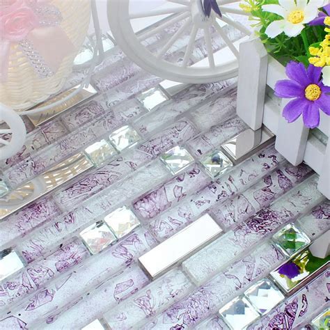 purple cyrstal glass mixed stainless steel mosaic tiles for dining roo ...