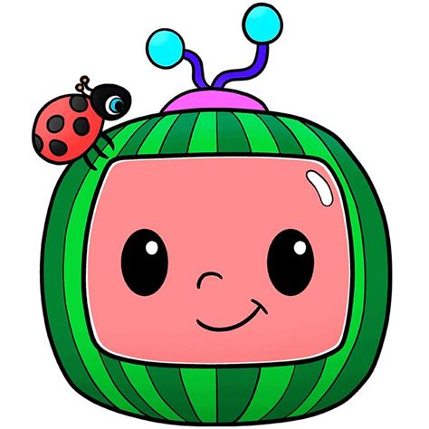 a watermelon with a ladybug sitting on it's head and eyes