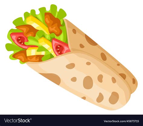 Burrito cartoon icon mexican wrap fast food Vector Image