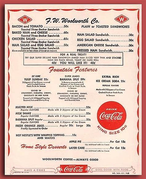 FW Woolworth Lunch Counter Menu Photograph by Thomas Woolworth