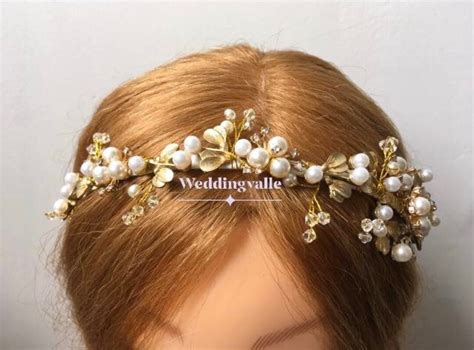 SALE Romantic Gold Leaf Tiara Pearls Tiara Wedding Bridal - Etsy