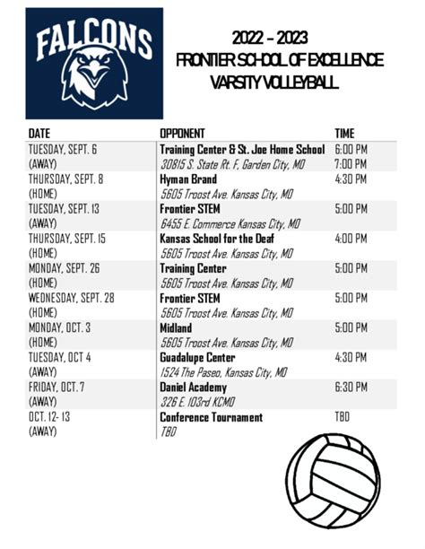 Volleyball Schedule - Frontier Schools