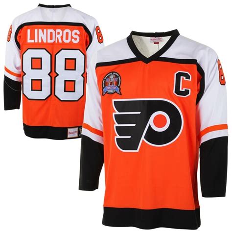 Mens Philadelphia Flyers Eric Lindros Mitchell & Ness Orange Throwback ...