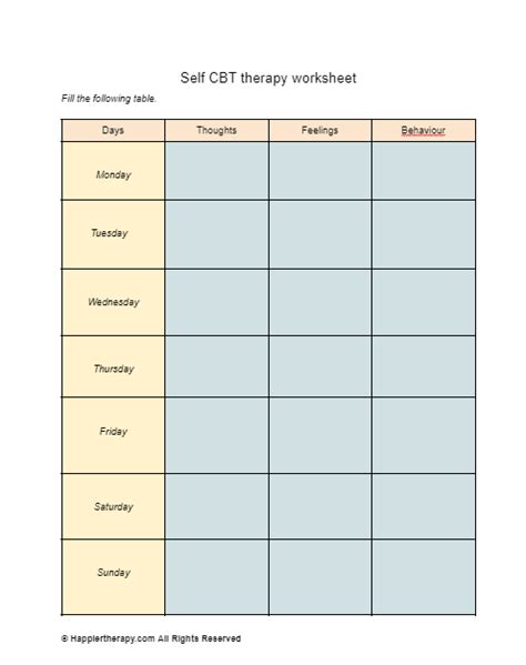 Self CBT Therapy Worksheet | HappierTHERAPY