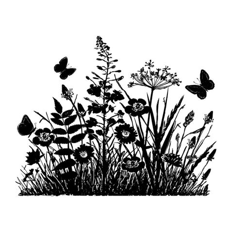 'Wild Flowers and Butterflies Silhouette' Art Rubber Stamp, 95mm x 75mm ...