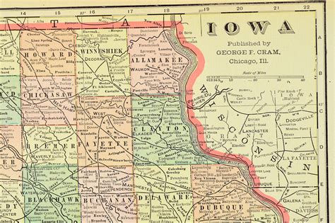 Iowa Map of Iowa Wall Decor Art LARGE Antique Early 1900s | Etsy