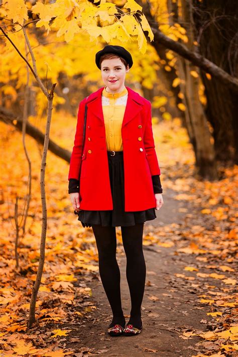 Outfit: Yellow and red | Red outfit, Outfits, Black tights