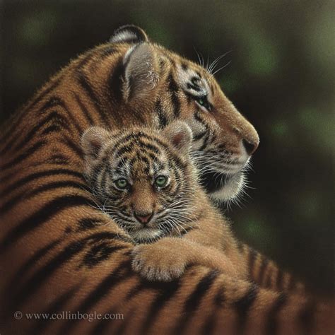 Mother & Baby Tiger Painting, Tiger Cub Art Print, Nursery Wall Art ...