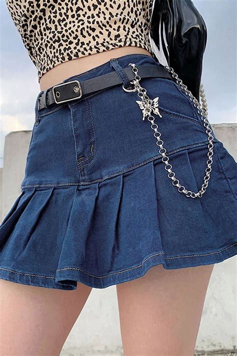 Women Y2K Jeans Skirts Pleated Zipper Mini Skirts in 2021 | Mini skirts ...