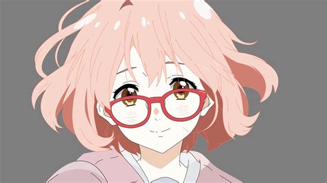 brown eyes glasses kuriyama mirai kyoukai no kanata pink hair short ...