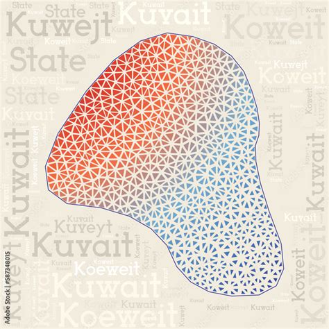 KUWAIT map design. Country names in different languages and map shape ...