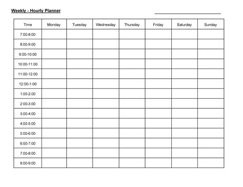 Printable Hourly Schedule Template