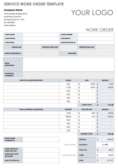 Work Order Form Template Free