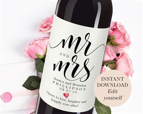 Printable Wedding Wine Bottle Labels Editable Wine Personalized Wine ...