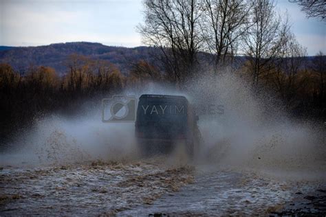 Motion the wheels tires and off-road. Track on mud. Travel concept with ...