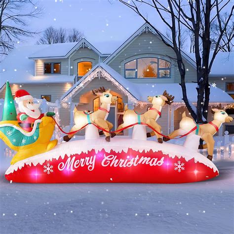 Amazon.com: Danxilu 10 FT Long Christmas Inflatables Santa Sleigh with ...