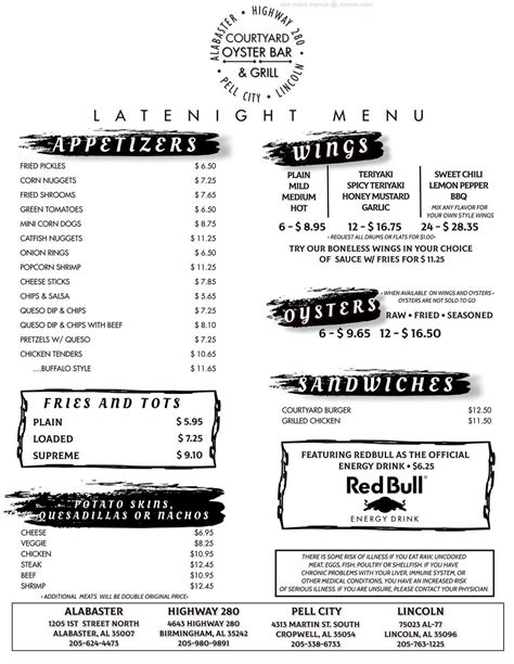 Menu at Courtyard Oyster Bar, Birmingham