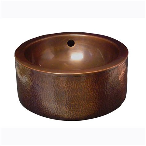 Barclay Hammered Antique Copper Copper Vessel Round Bathroom Sink with ...