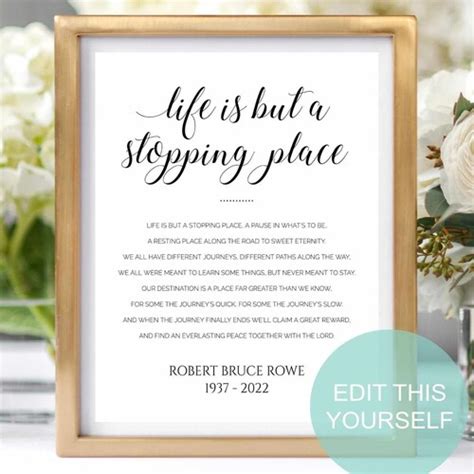 Life is but A Stopping Place Printable Memorial Service Sign - Etsy UK