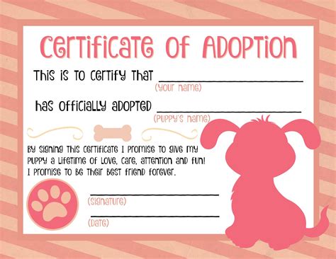 Pet Adoption Certificate Free Printable Adoption Certificate Stuffed ...