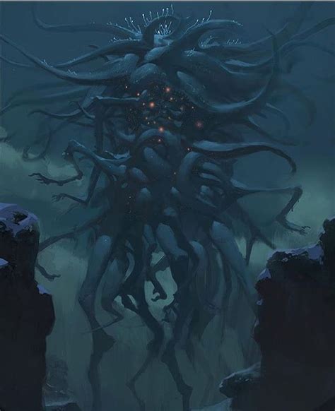 a giant octopus creature with glowing eyes and tentacles floating in ...