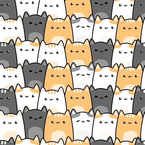 Cute chubby cat kitten cartoon doodle seamless pattern 2398966 Vector ...