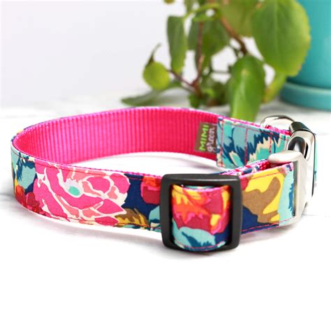 'Ella' Floral Dog Collar - Laser Engraved Personalized Buckle