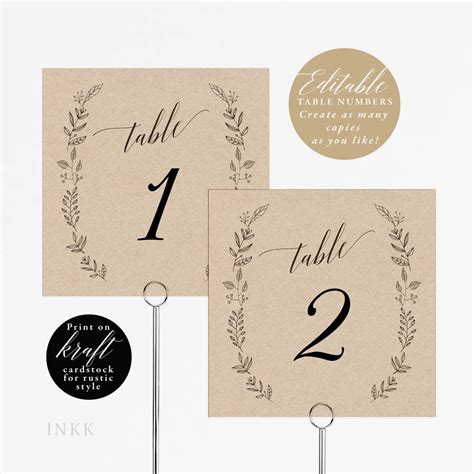 Rustic Wedding Table Numbers Printable Table Number Template