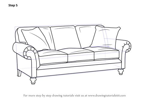 Learn How to Draw Sofa (Furniture) Step by Step : Drawing Tutorials