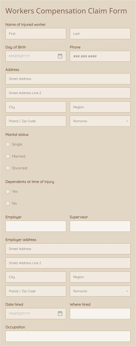 Workers Compensation Claim Form Template | 123FormBuilder