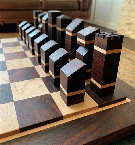 Handmade Wood Modern Chess Board and Set One of a Kind | Etsy | Chess ...