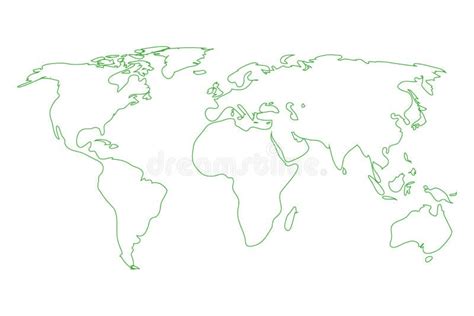 Vector Illustartion of Green Colored World Map Outline on White ...